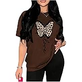 Milumia Women's Leopard Bow Graphic Tees Crew Neck Short Sleeve Y2k Preppy Shirts Streetwear