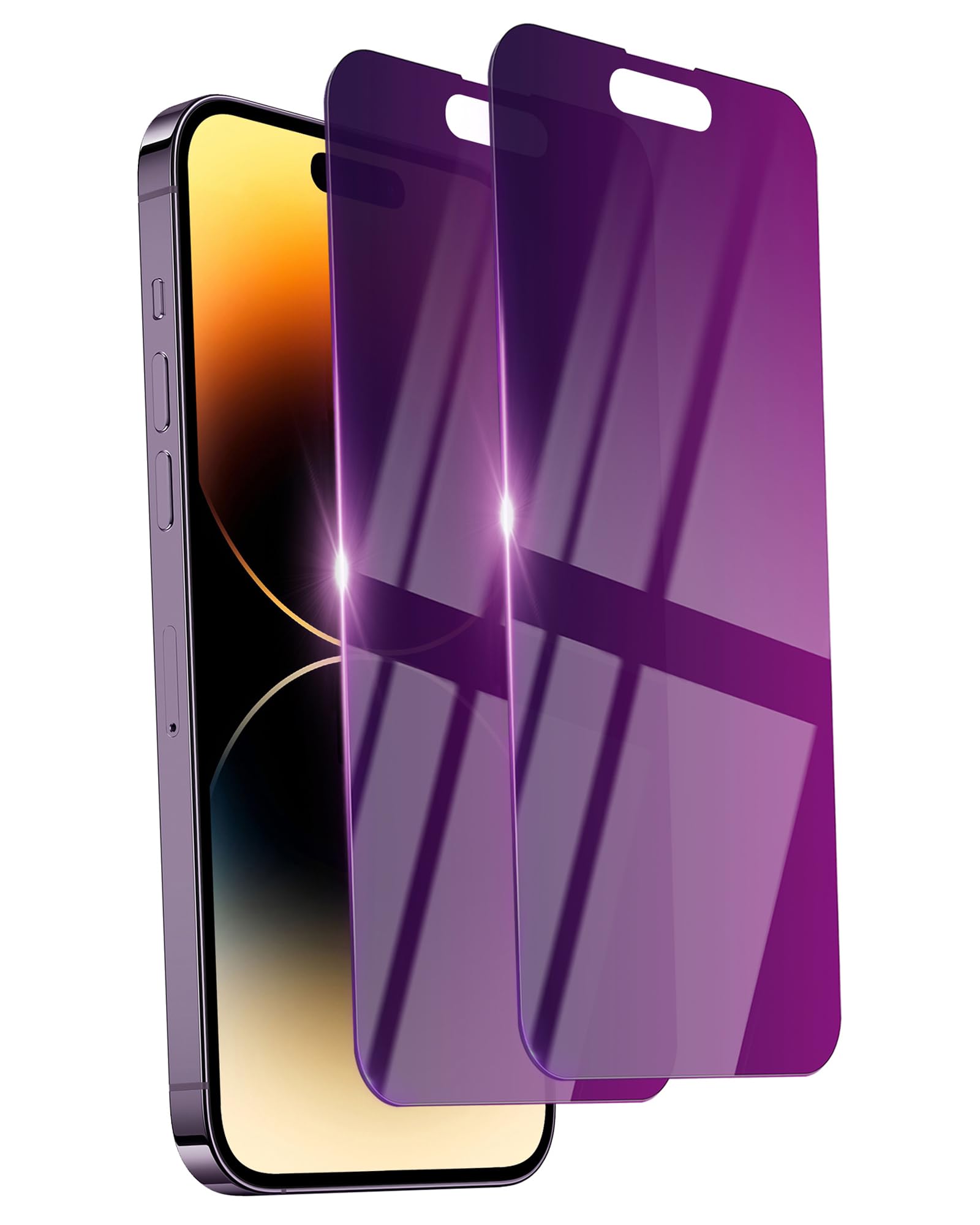Photo 1 of Ifaeveus 2 Pack Privacy Screen Protector for iPhone 14 Pro Tempered Glass for 14Pro 6.1inch Private Saver Purple Anti-Blue Light Anti-Scratch Full Eye Protection Coverage