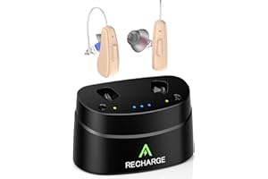 Aimsumy RIC Hearing Aids for Seniors Rechargeable Receiver-in-Canal Hearing Aid with Noise Cancelling-Nearly Invisible Digital Hearing Aid Adapts to Mild to Severe Hearing Loss for Adults (Beige)