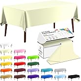 CXPSINC 54 Inch X 200 Feet Plastic Table Cover Roll Disposable Tablecloth with Slide Cutter for All Type/Shape Tables | Picnic, Party, Banquet, Birthdays, Weddings (Beige)