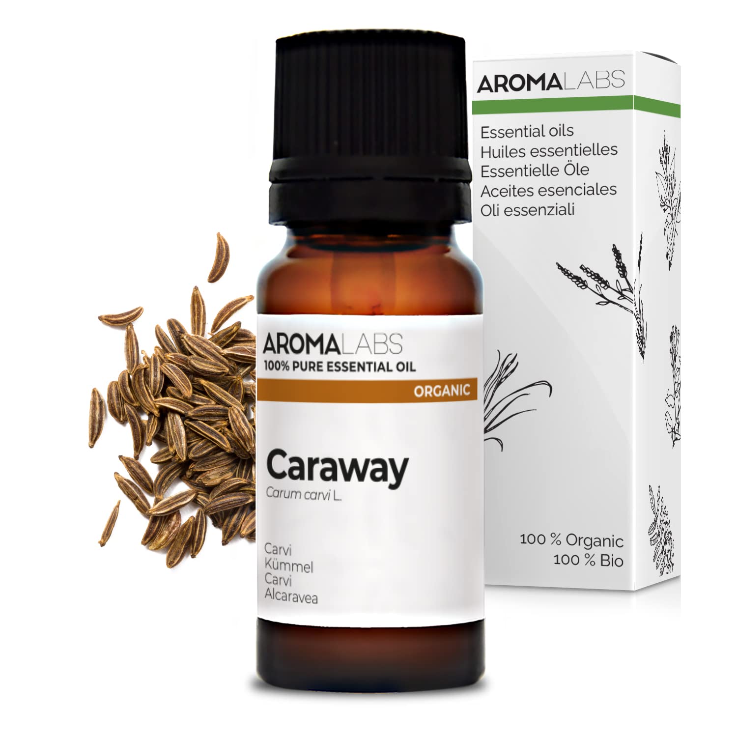 BIO - Caraway Essential Oil - 10mL - 100% Pure, Natural, Chemotyped and AB Certified - AROMA LABS (French Brand)
