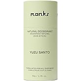 MONKS Whole Body Natural Deodorant Stick - For Women and Men, Aluminum-Free, Baking Soda Free, Organic AHA’s, Pure Essential Oils (Yuzu Santo)