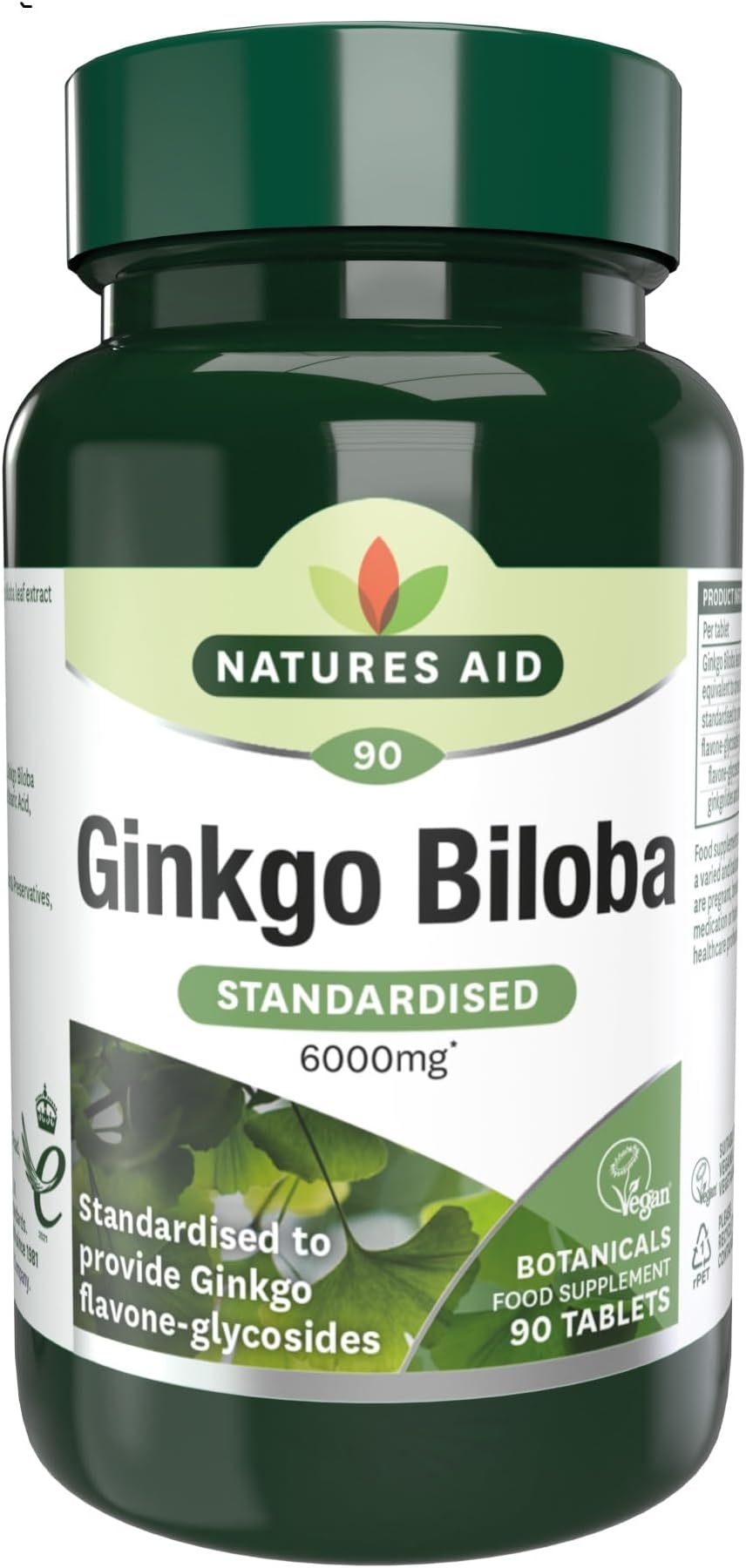 Natures Aid Ginkgo Biloba 6000mg High Strength 90 Tablets Vegan Non-GMO