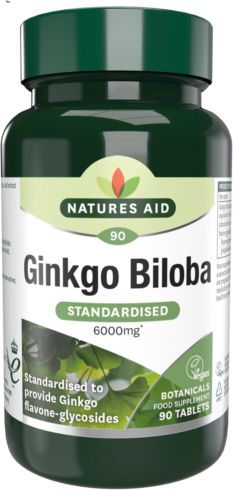 Natures Aid Ginkgo Biloba 6000mg High Strength 90 Tablets Vegan Non-GMO
