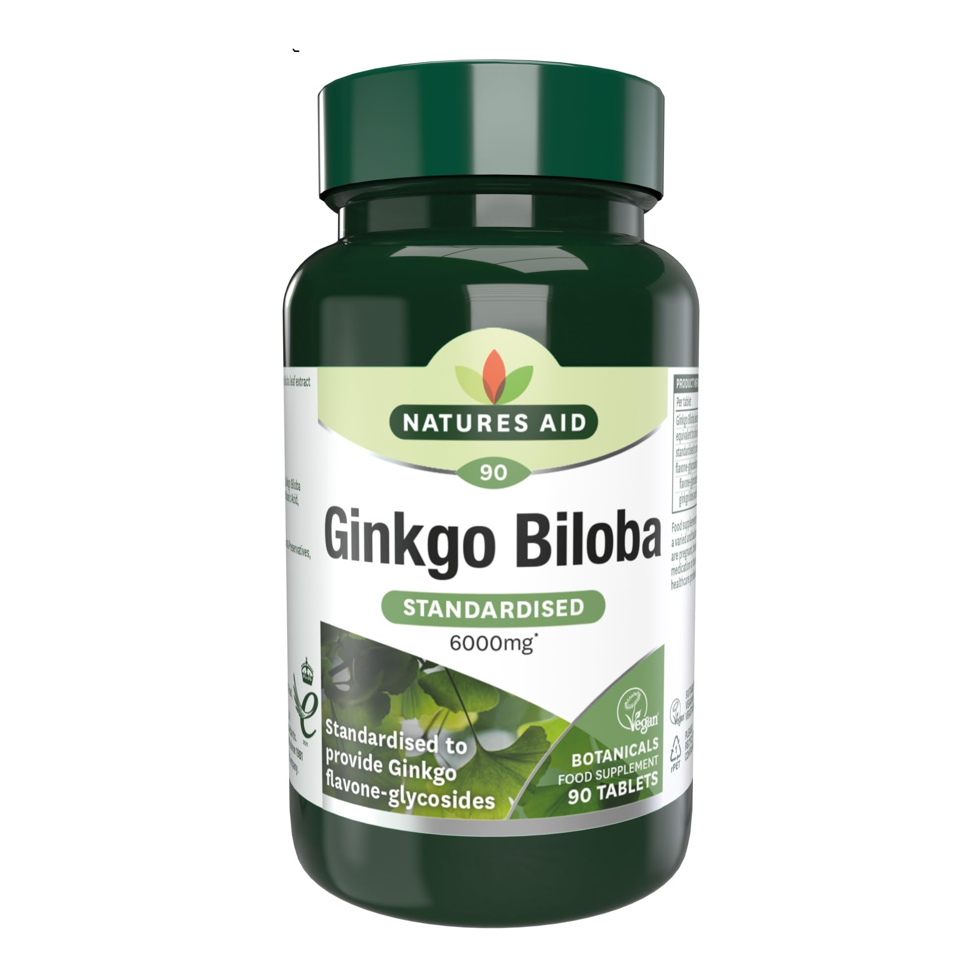 Natures Aid Ginkgo Biloba 6000mg High Strength - Supports Brain Function, Memory & Circulation Natural Antioxidant Food Supplement - Vegan, Non-GMO, Gluten-Free - 90 Tablets