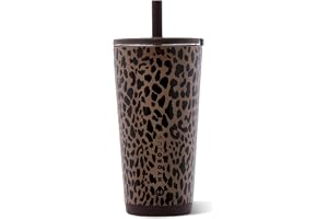 HydroJug Everyday Tumbler 20 oz, Ceramic-Lined Straw Cup, Brown Leopard