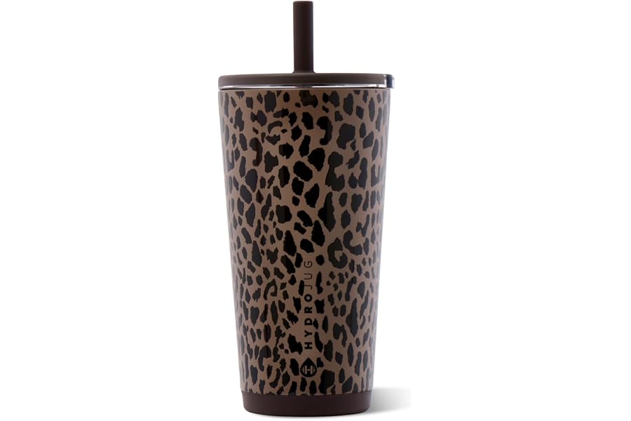 HydroJug Everyday Tumbler 20 oz, Ceramic-Lined Straw Cup, Brown Leopard Book