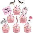 35pc Makeup Cupcake Toppers Happy Birthday Glitter Cosmetics Theme Bridal Cake Toppers Party Cake Decoration Supplies