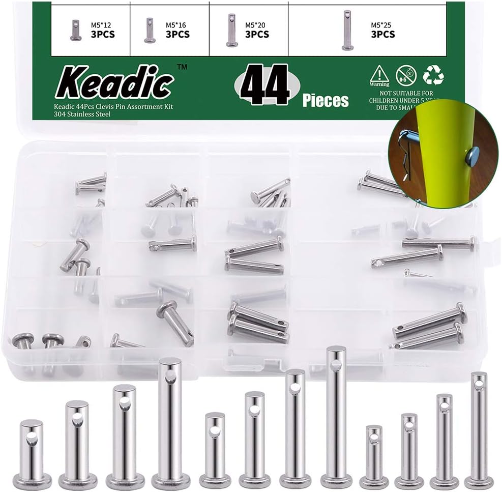 thumbnail image 2 of 96-Piece Clevis Pin Assortment Kit - 304 Stainless Steel M3 M4 M5 Pins With Storage Box 2 of 10