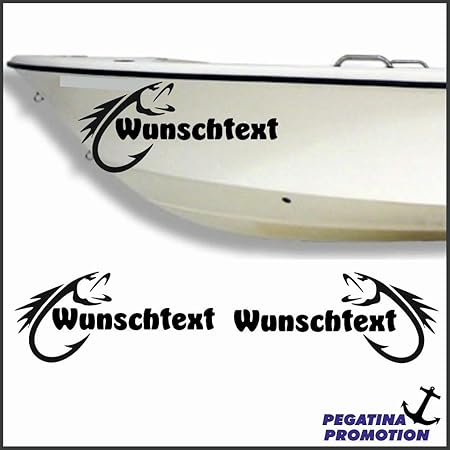 2 x Fisch + Bootsname nach Wunsch Aufkleber aus Hochleistungsfolie - viele Farben zur Auswahl - Angler Angelboot Sticker Boot