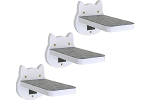 ESPETS White Painted Wooden Cat Wall Floating Steps Set of 3 - Wall Mounted Cat Floating Furniture Shelves and Perches, Sturdy Climber Stairs Ladders - Holds up 30lbs