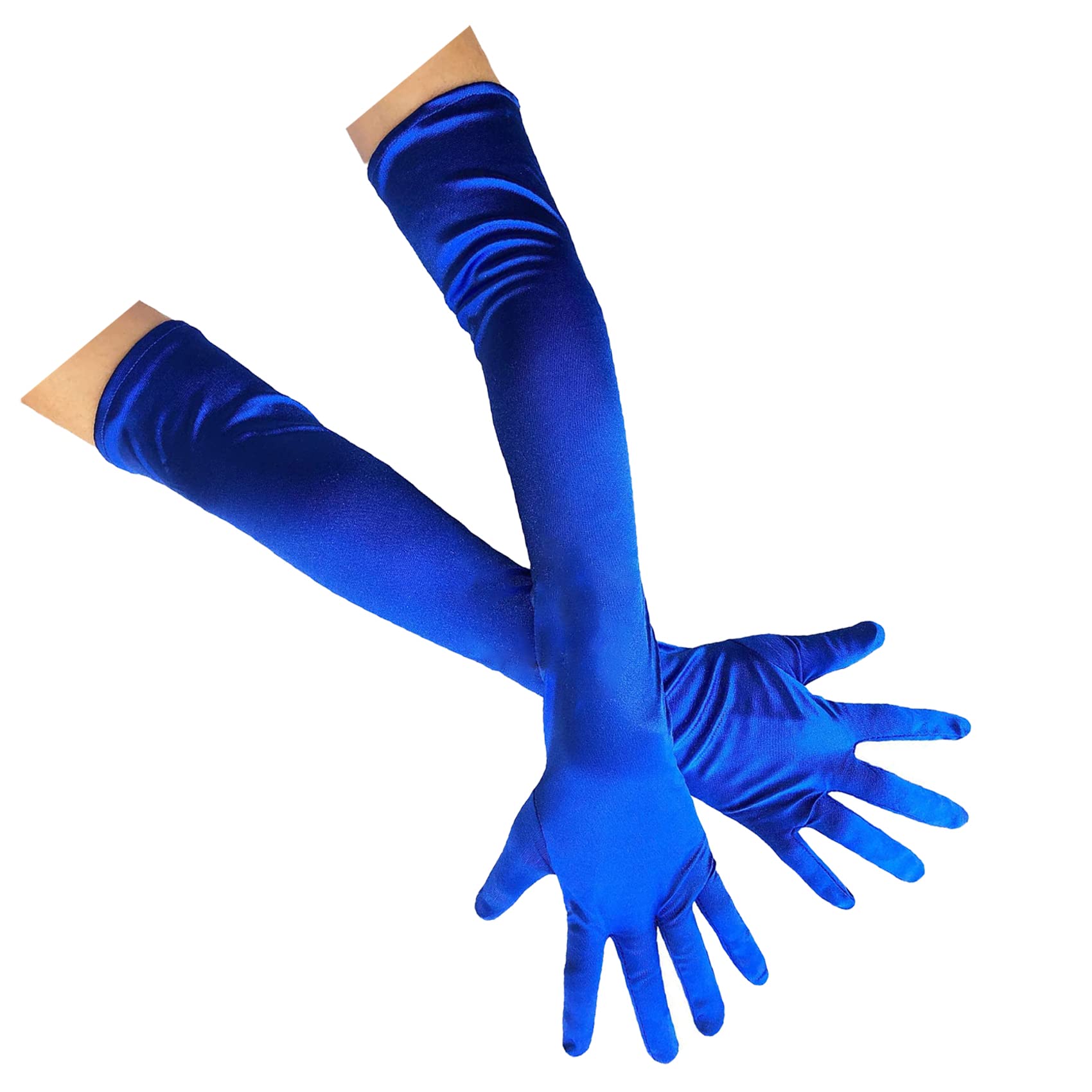 SYAYA Adult Women Long Satin Gloves 1920s Opera Gloves for Wedding, Ballroom, Evening Party, Dance, Halloween, Cosplay, Royal Blue, One Size