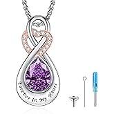 LOOVE Infinity Urn Necklace for Ashes Sterling Silver Heart Moonstone Turquoise Birthstone Keepsake Memorial Cremation Jewelry for Women