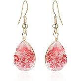 Peasimy Beautiful Real Flowers Dried Pressed Teardrop Earrings for Women Handmade Resin Waterdrop Pressed Dry Flower drop dangle Earrings Jewelry Gifts