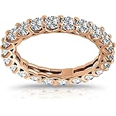 Hoops & Loops 925 Sterling Silver Cubic Zirconia 3mm Round-Cut Eternity Wedding Band Rings, Bridal Stackable Engagement Anniversary Ring for Women