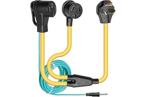 MQLPXI 30A Dryer Y Splitter to RV EV, for NEMA 10-30P to 14-50R/10-30R, Y Adapter Cord 3 Prong 30A to 4 Prong 50A, with Safety Ground Wire, 3 FT