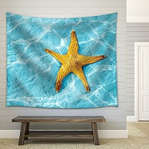 Starfish in Blue Water with Light Reflection. - Fabric Wall Tapestry Home Decor - 51x60 inches
