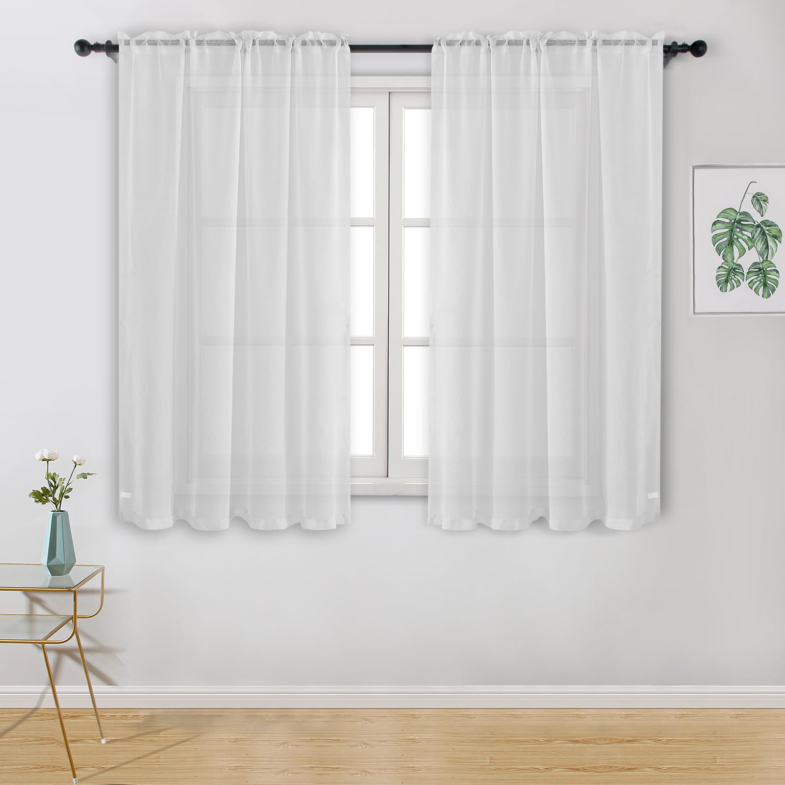 Hiasan Christmas Voile Curtain White Sheer Curtains for Bedroom Net Curtains for Window Curtains for Living Room With Tiebacks 55 X 57 Inch drop 2 Panels Rod Pocket Top