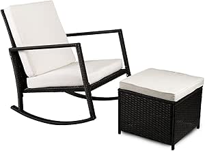 JULYFOX - Silla mecedora y otomana de mimbre para exteriores con