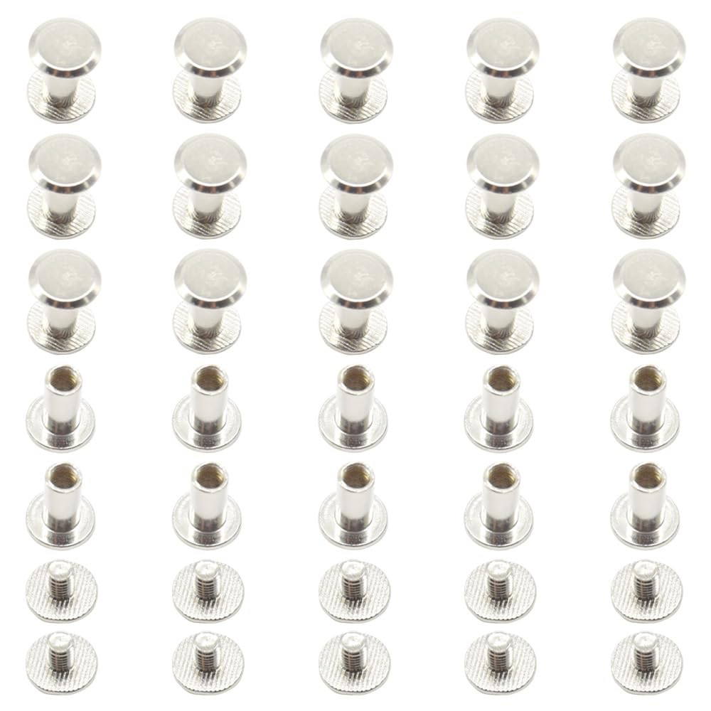 Ruidee 100Pcs/50Set Chicago Screws M5x10mm Book Binding Rivets Screw Posts Round Flat Head Stud Screw for DIY Leather Albums (DZBD/M5x10)