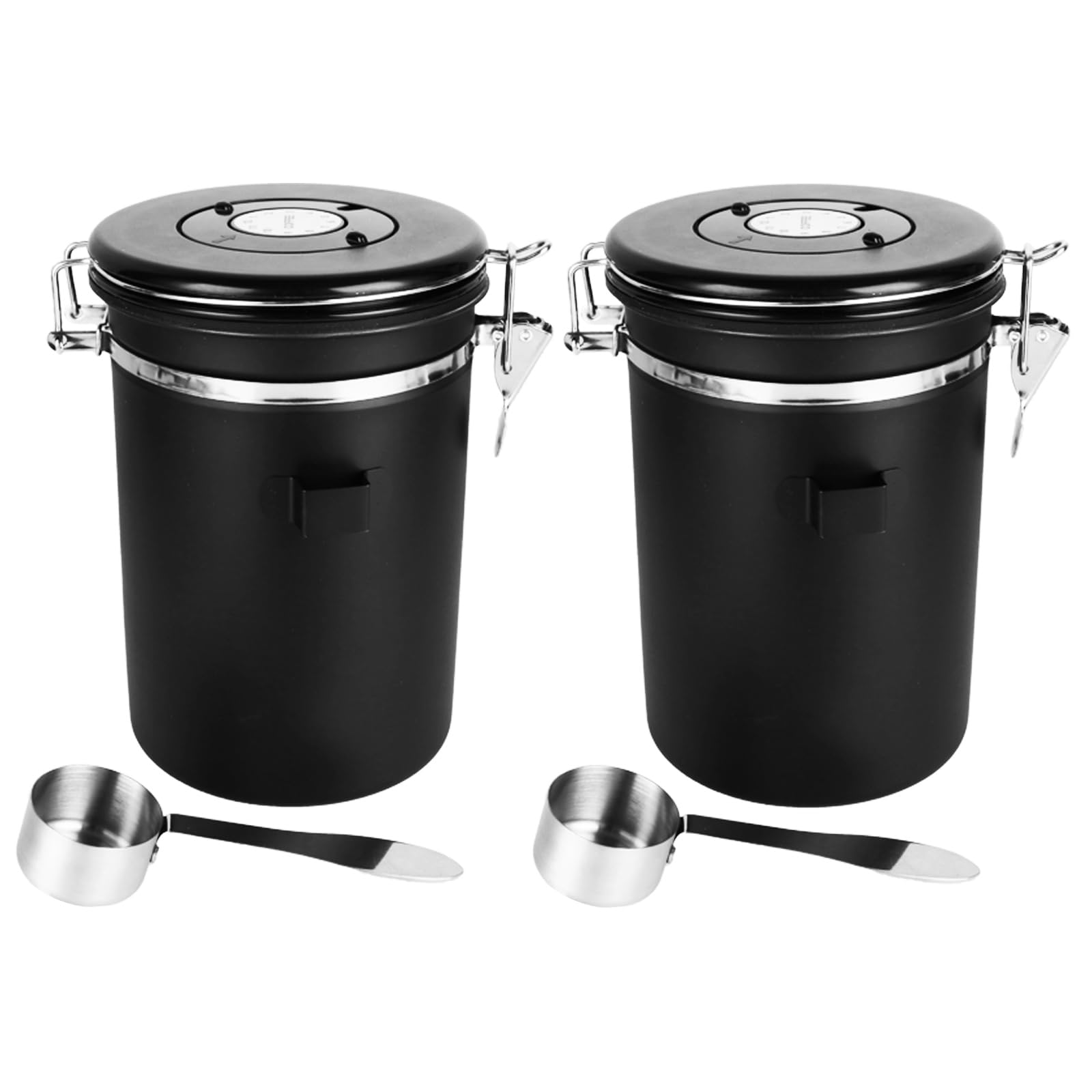 WOPPLXY 2PCS Coffee Bean Storage Container 1800ML - Airtight Coffee Container with Date Tracker - Black Airtight Coffee Canister Storage Jar with Measure Spoon
