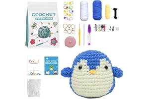HMTDIYOU Crochet Kit for Beginner, Crochet Kit for Kids Women Men, Crochet Starter Kit with Video Tutorial and Instructions, Beginner Crochet Kit for Adults, Blue Penguin
