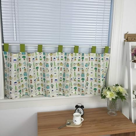 Amazon Wlhq カフェカーテン ーテン アメリカンカントリー リーフ フラワー フリル 小窓カ目隠し デコレーション カフェ屋 喫茶店小窓用 キッチン窓 収納 グリーン カフェカーテン オンライン通販