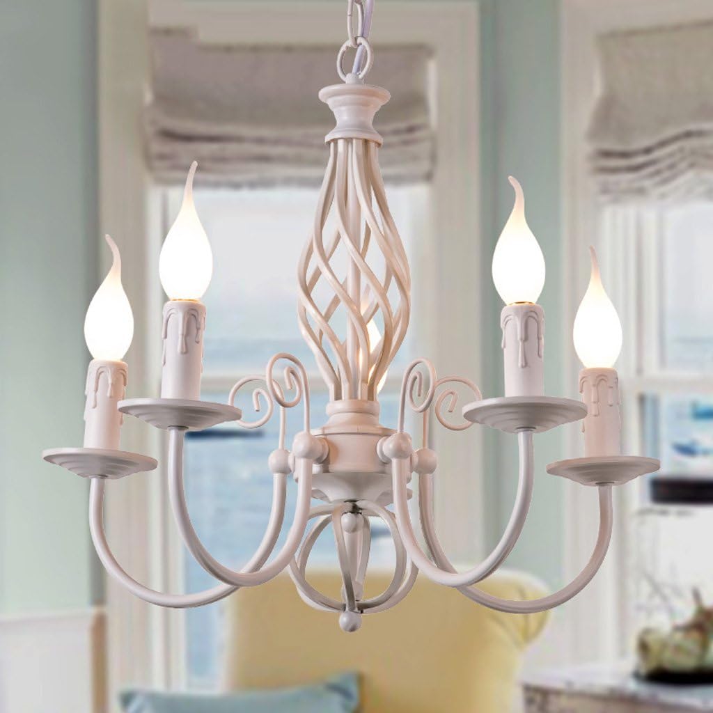 chandelier White Candle Light Simple European Style Garden Mediterranean Iron chandelier Bedroom Restaurant bar Table lamp(Adjustable) A+