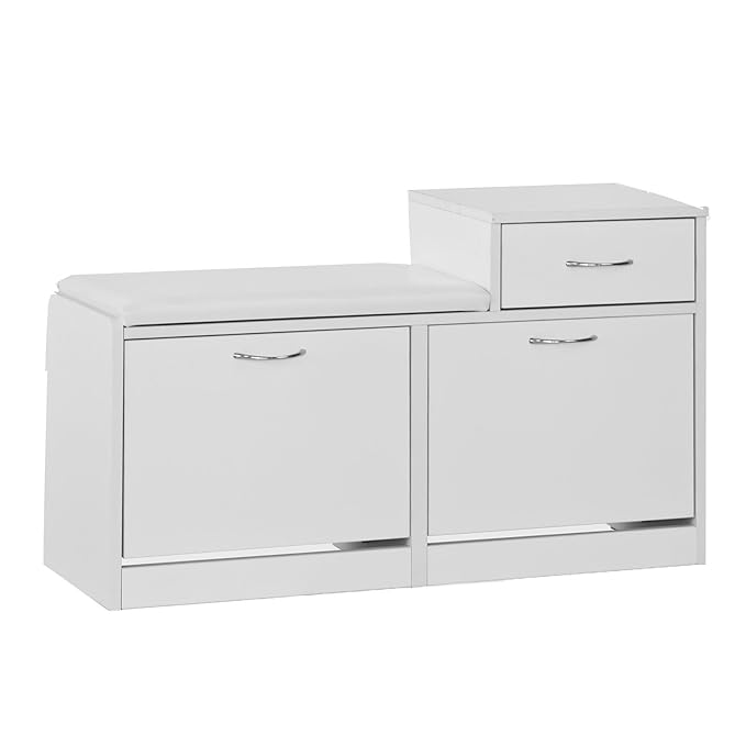 title=SoBuy Scarpiera da ingresso, panchina con cuscino e cassetto,bianco, FSR17-W,IT