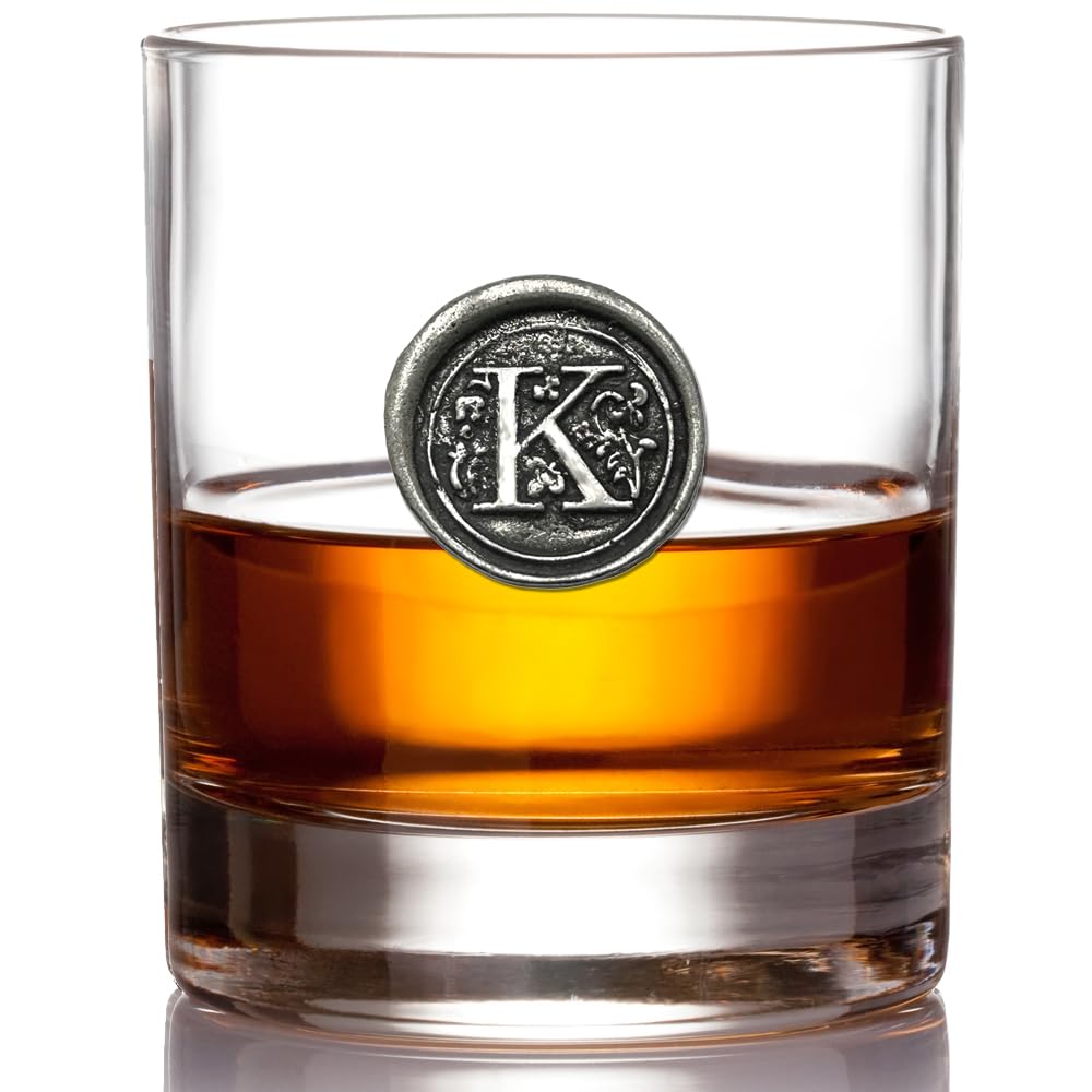 English Pewter Company 11oz Whisky Glass Tumbler with Monogram Initial - Personalised Gift with Your Choice of Initial (K) [MON111]