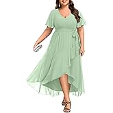 Talisea Womens Plus Size Long Dress Chiffon High Low Split Ruffle Evening Bridesmaid Wedding Guest Formal Maxi Dresses