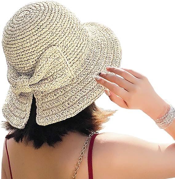 Amazon 折りたたみ式 つば広 フロッピー 麦わら帽子 夏 ビーチハット レディース ガールズ Us サイズ Medium カラー ベージュ 帽子 通販