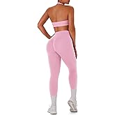 TDIFFUN Women Workout Sets 2 Piece Seamless Scrunch Butt Leggings Padded Halter Sports Bra Matching Set Gym Yoga Outfits