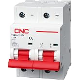 CNC DC Miniature Circuit Breaker, 2 Pole 500V 125 Amp | DIN Rail Mount Isolator for Solar PV System, Thermal Magnetic Trip, High Current DC Disconnect Switch MCB 2P C125