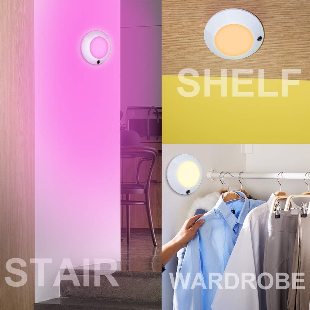 BIGLIGHT Battery Operated LED Ceiling Light Indoor Outdoor, Color Changing Lights, Remote Controlled, Wireless Light for Hallway Shower Shed Closet Hall Corridor Bedroom Bathroom Mood Lighting, 5 Inch - - 