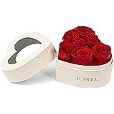 Rosaura Heart-Shaped Preserved Roses Gift Box - Real Forever Flowers for Christmas, Birthday, Valentine's & Mother's Day (Red, 7 roses)