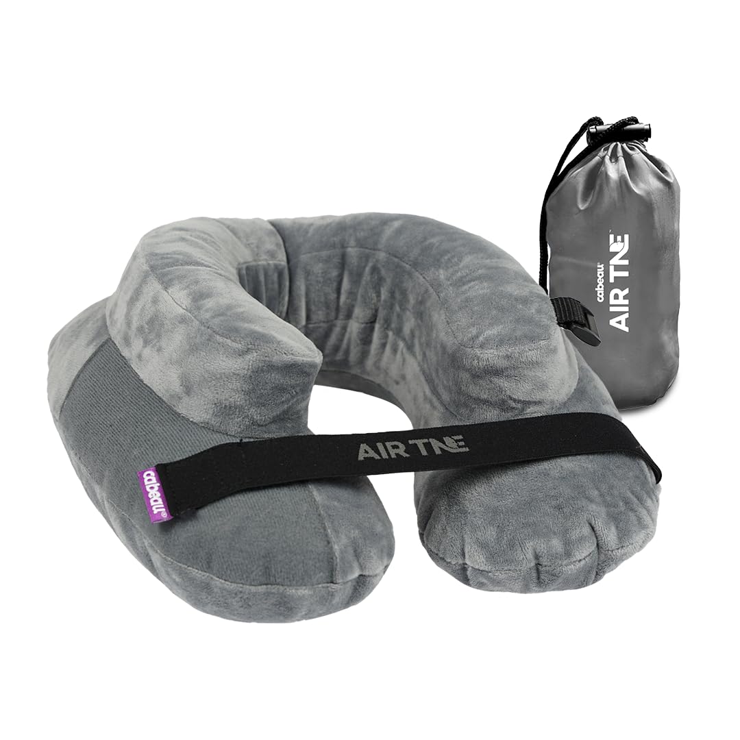 Cabeau Air TNE Inflatable Travel Neck Pillow Lightweight Inflatable Core, Customized Fit, Adjustable Chin Strap, with Compact Carrying Case for Comfort On-The-Go (Slate Grey)