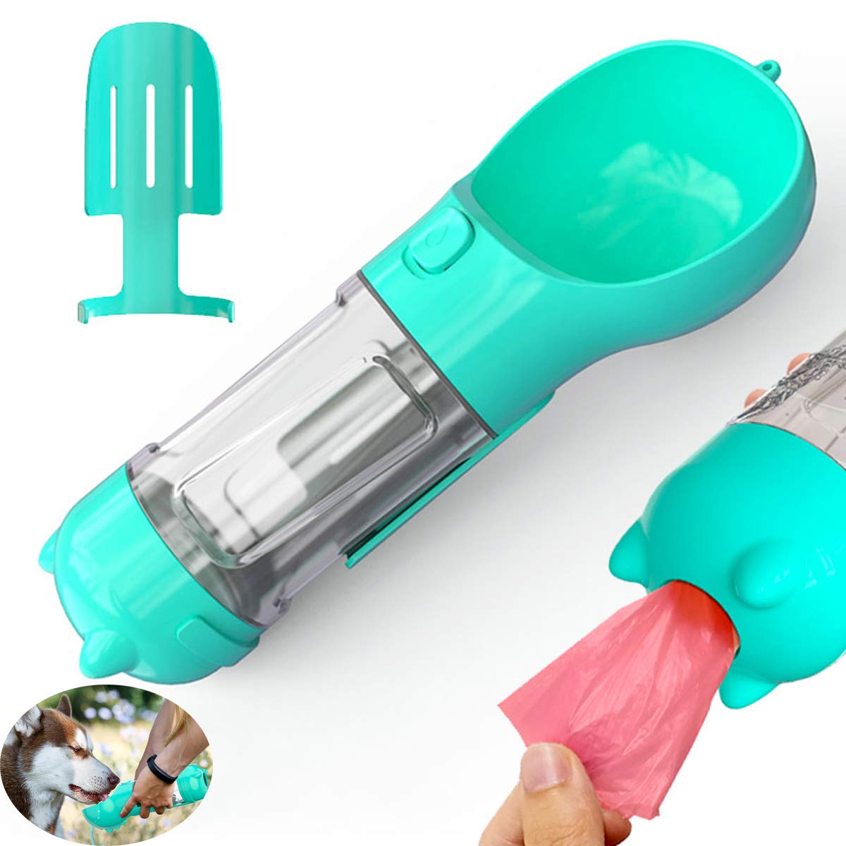 Portable Dog Water Bottle, Outdoor Dog Water Drinking Cup, Leak Proof Portable Puppy Water Dispenser with Garbage Shovel for Pets Outdoor Walking, Hiking, Travel, Food Grade Plastic