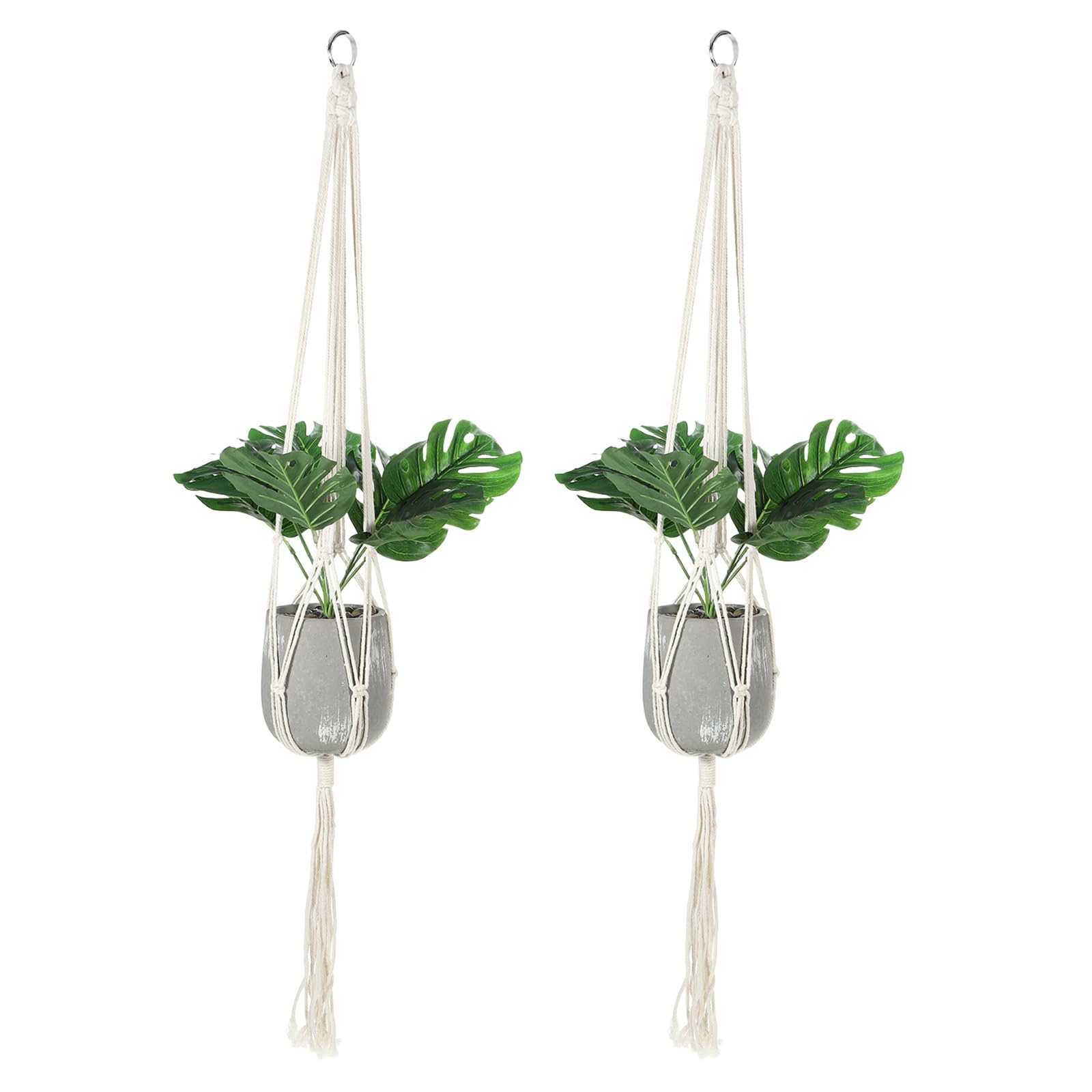 PATIKIL Macrame Plant Hangers Indoors, 2 Pack Hanging Short Plant Shelf Nylon Rope for Home Decor Hanging Wall Ceiling Window, White
