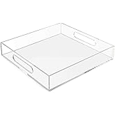 Tasybox Acrylic Serving Tray, Clear Decorative Serving Trays with Handles for Kitchen Dining Room Table Ottoman Vanity Countertop 12" x 12"