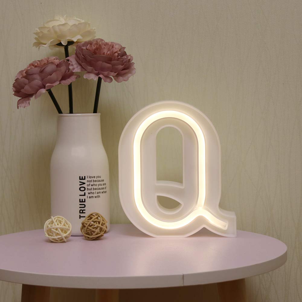 GUOCHENG LED Neon Letter Lights Alphabet Light Up Letter Sign Battery&USB Power Marquee Neon Letter Lights for Christmas Wedding Home Party Decoration Q