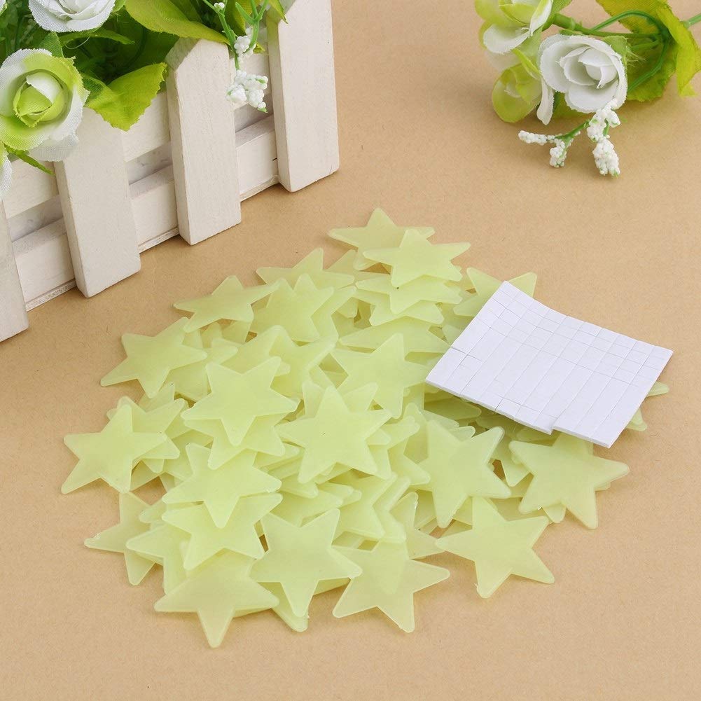 Aigend Star Wall Stickers - 100pcs Glow in the Dark Stars Stickers 3D Luminous Wall Ceiling Stars Stickers Decoration for Baby Kid Nursery Bedroom,Green