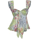 Milumia Women's Floral Mesh Ruched Tank Top Y2k Tie Front Sleeveless Flowy Going Out Tops
