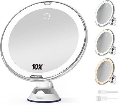 BEAUTURAL 10X Magnifying Lighted Vanity Mirror with 360° Swivel