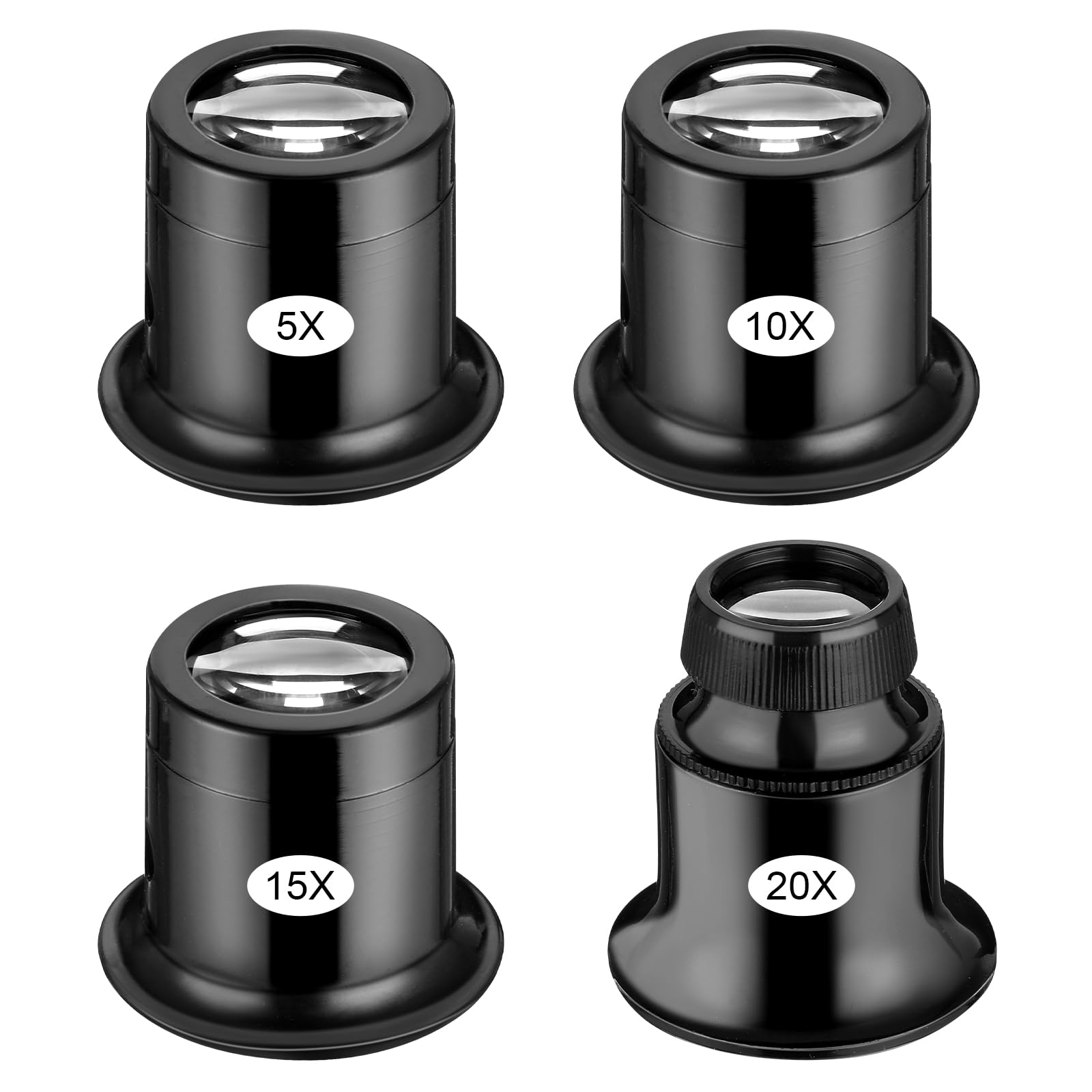4 Pcs Jewelers Loupe Portable Handheld Magnifier 5X/10X/15X/20X Monocular Magnifier Dome Optics Lens Loupes Magnifying Glass Eye Loops for Gems Diamond Stamps Reading Newspapers Crafts Watch Repair