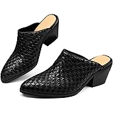 POYOIOR Women’s Pumps Closed Pointed Toe Block Heel Mule Chunky Stacked Heeled Slip On Slippers Casual Comfortable Shoes