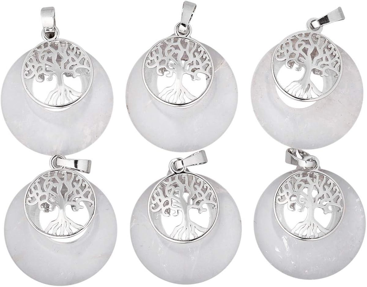 Nupuyai Rock Crystal Tree of Life Lucky Coin Pendant Necklace for Women Men Protection Crystals Donut Stone Pendant with Chain - Image 4