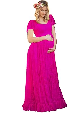 U Story Ziumudy Elegant Short Sleeve Lace Flutter Maternity Gown