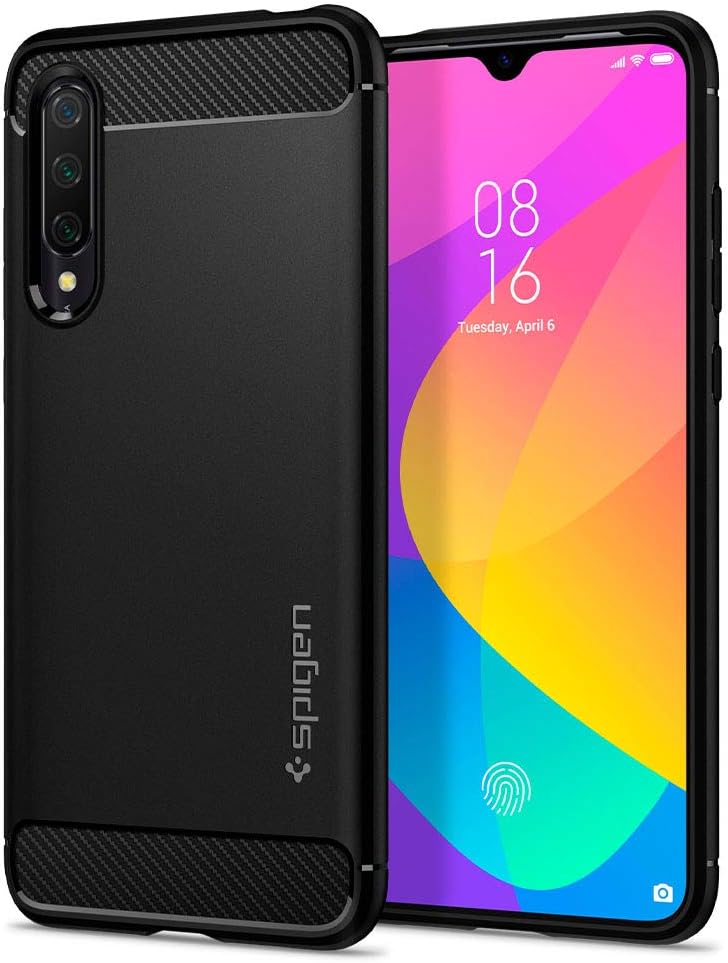 Spigen, Rugged Armor, Case Compatible for Xiaomi Mi 9 Lite, Original Patent Design Flexible Black TPU Protection Phone Cover for Xiaomi Mi 9 Lite Case