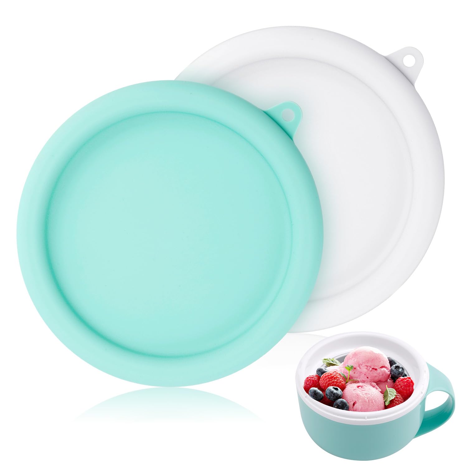 Photo 1 of 2pcs Silicone Lid for Dash My Mug Ice Cream Maker Machine, Reusable Ice Cream Maker Storage Lid Replacement BPA Free Bowl Covers for Dash Ice Cream Maker Mug Accessories (Light Green, White)